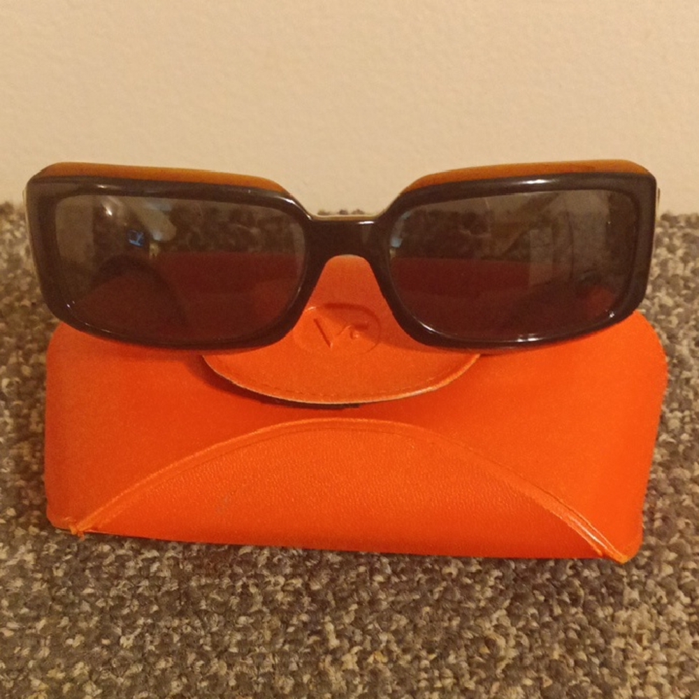 Vogue Rectangular cream And Brown Women's Sunglasses With Orange Case